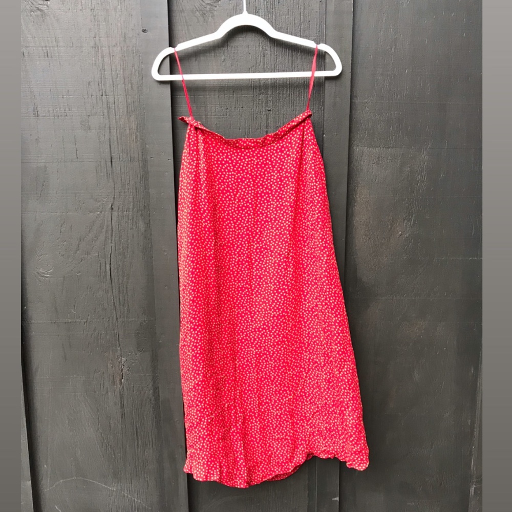 silk like vintage red polka dot mid length skirt